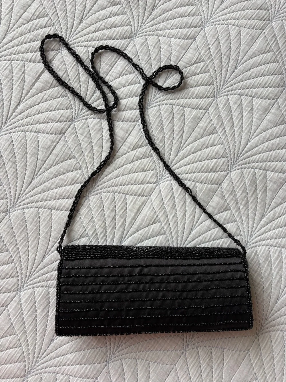Black Beaded Evening Clutch with Strap